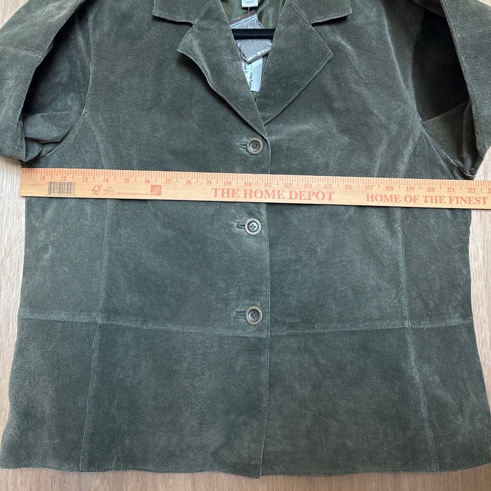 Chico's Palm Desert Olive Green Suede Leather Jacket Blazer Size 2 (L 12) NWT - Picture 7 of 8